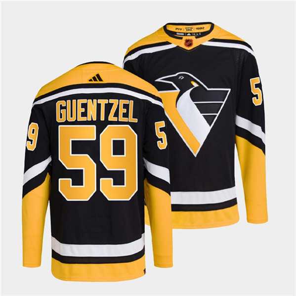 Men%27s Pittsburgh Penguins #59 Jake Guentzel Black 2022 Reverse Retro Stitched Jersey Dzhi